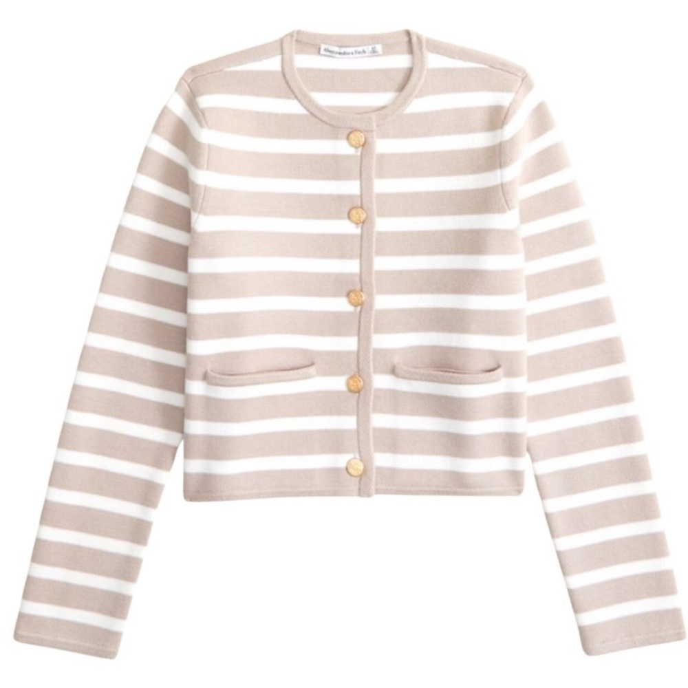 Abercrombie & Fitch Beige and White Striped Cardigan